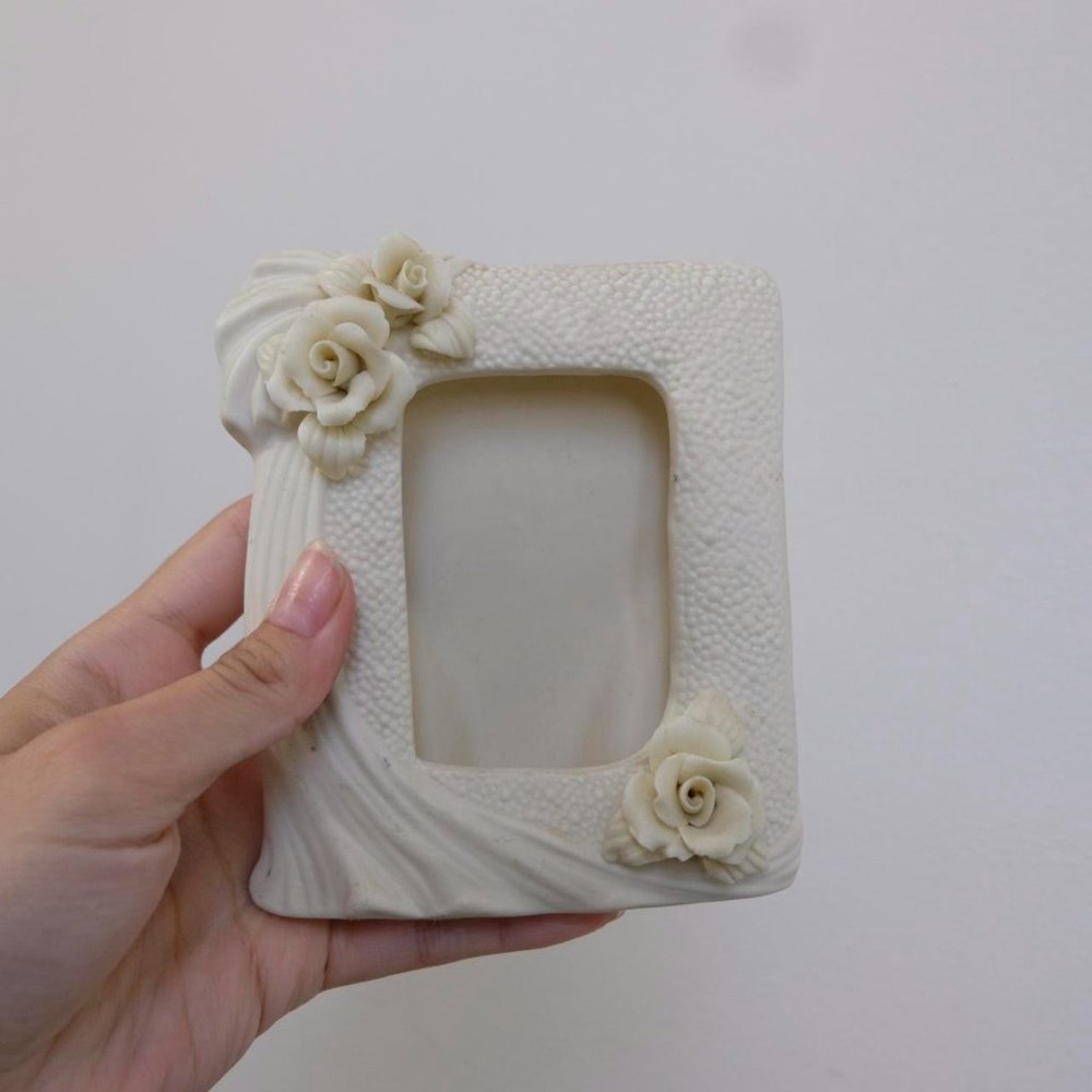 1980s all white ceramic mini picture frame